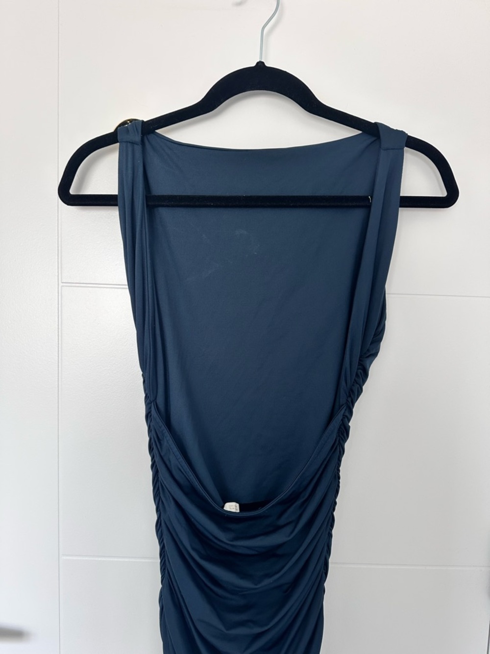 ZARA Ruched Dress Open Back Teal Large Gold Seashell Hardware Detail - Picture 4 of 7